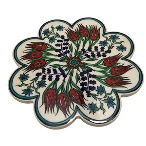 Artnicea Turkish Trivet Ceramic Tile Art Iznik Style Floral 7in Turkey Vintage